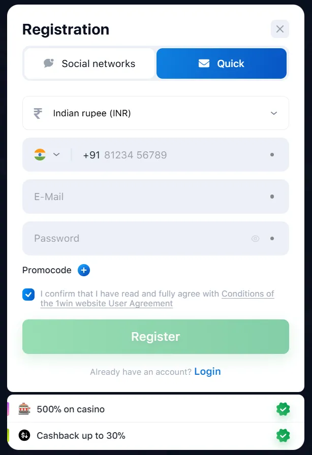 1win registration